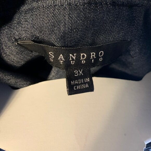 Sandro Studio Womens Denim Jacket Plus Size 3X Blue Ruffled Full Zip Boxy Office - Picture 6 of 8